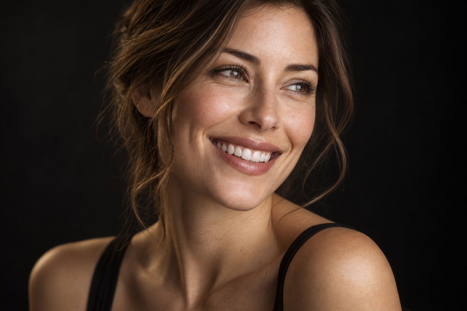 Natural, radiant smile illustrating a Smile Design treatment at Smile Studio — AI-generated illustrative image, not an actual patient. / Sonrisa natural y radiante que ilustra un tratamiento de Diseño de Sonrisa en Smile Studio — imagen ilustrativa generada con IA, no es un paciente real.